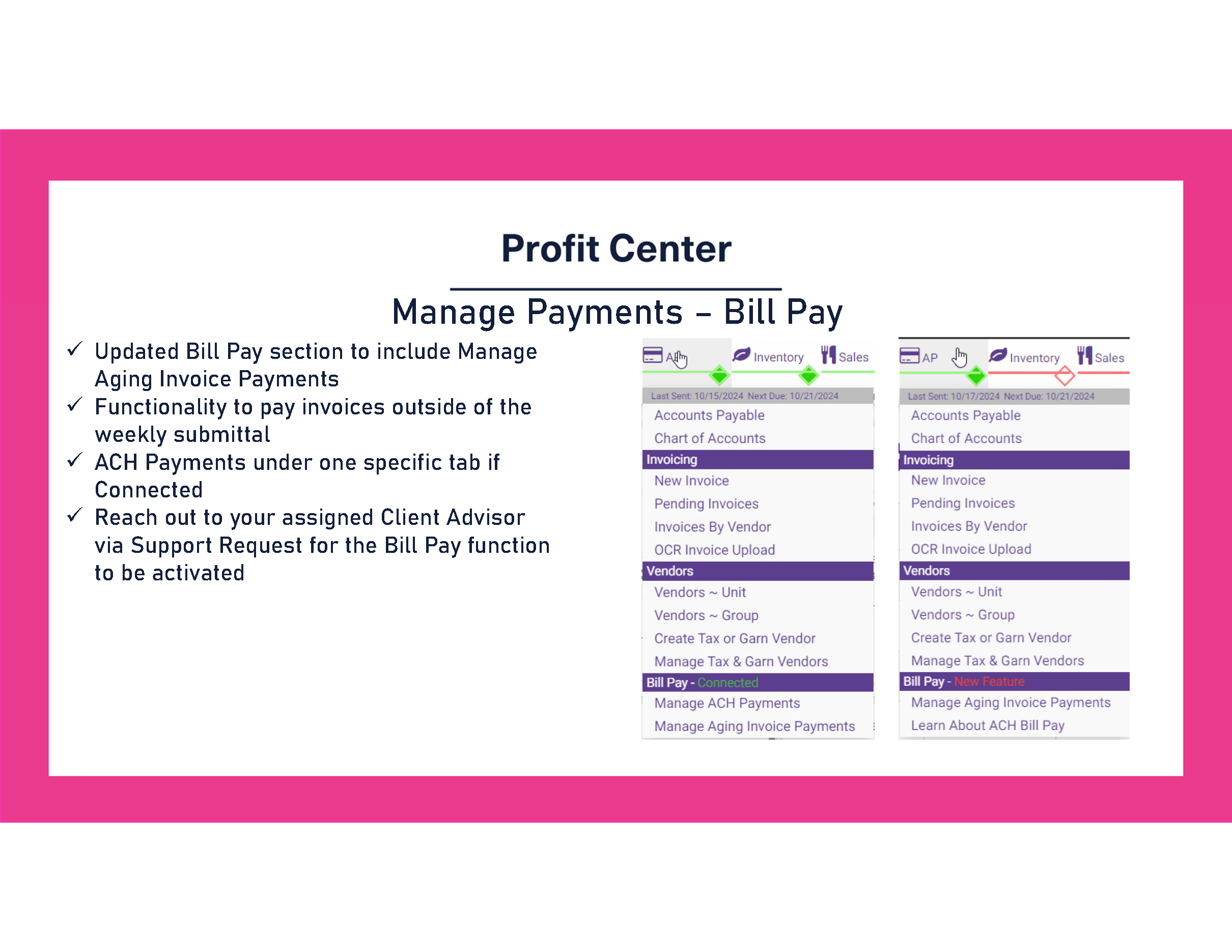 October 16, 2024 Release Notes Back Office