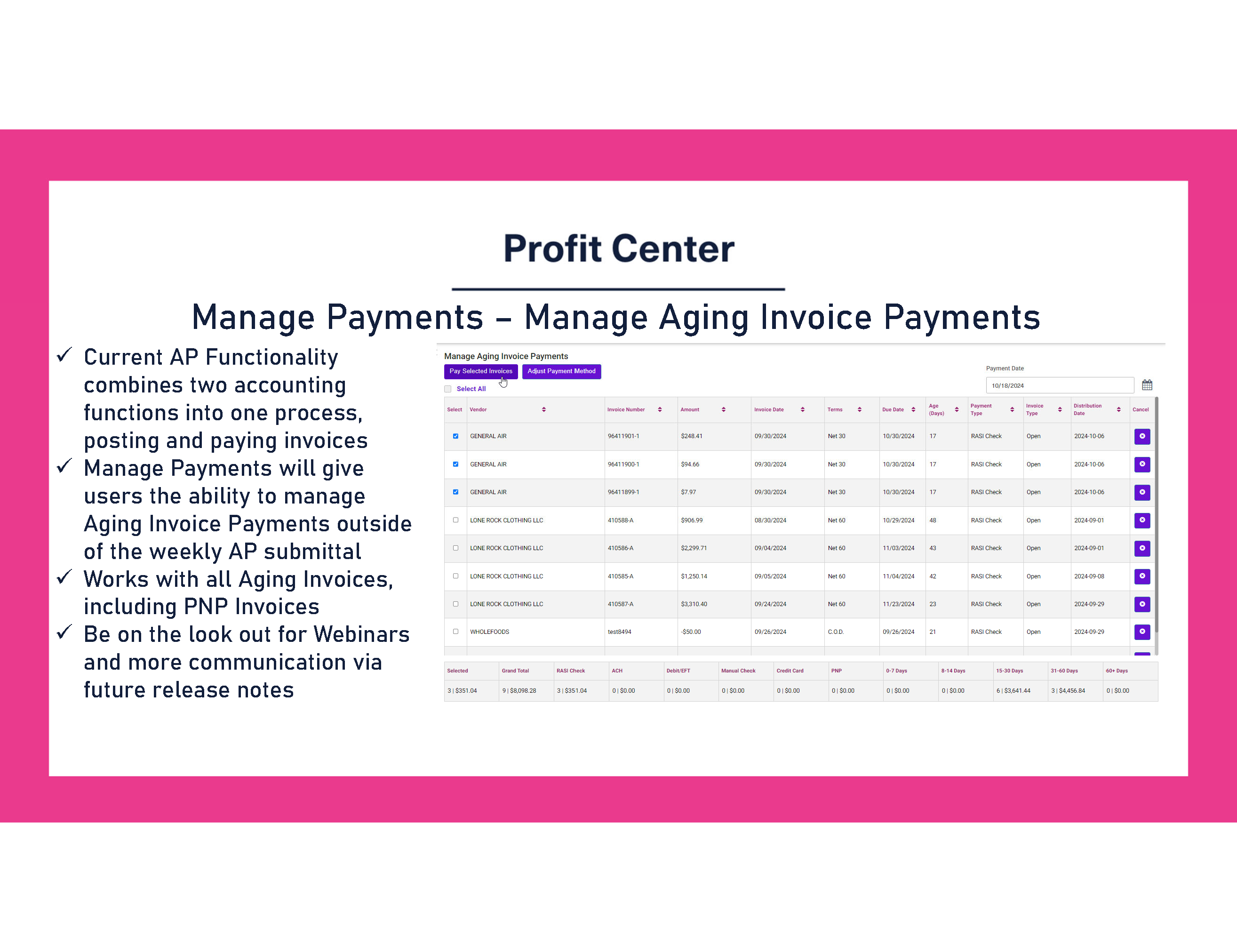 October 16, 2024 Release Notes Back Office